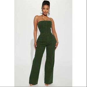 Fashion Nova Dark Green Strapless Jumpsuit